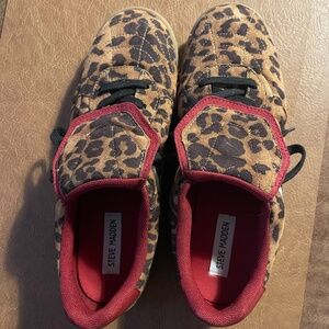Steve Madden Madrid-X Leopard Print and Red Sneaker
